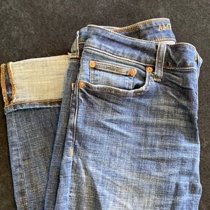 American Eagle Slim Straight Jeans Medium Wash Ripped Distressed Loose Fit